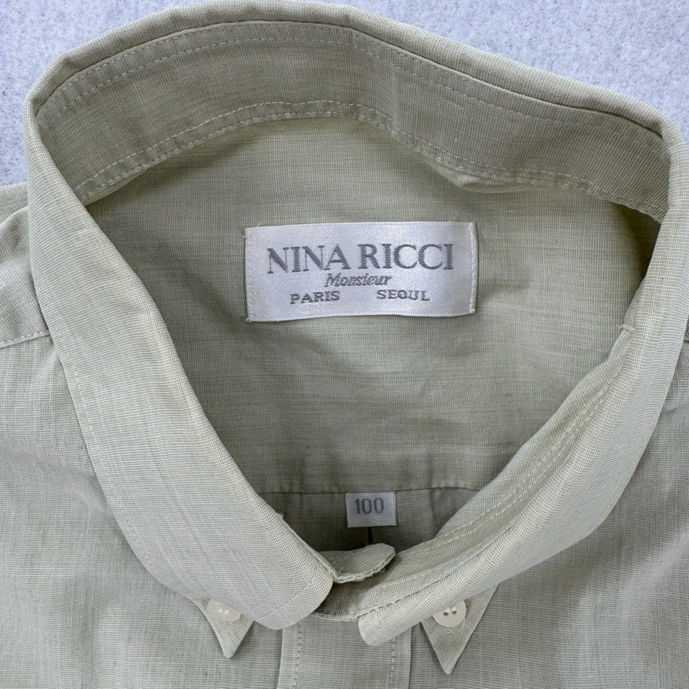Nina Ricci Button Down Shirt Mens Large 100 Paris Seoul Green Long Sleeve VTG - Picture 3 of 10